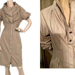 WESTWOOD ANGLOMANIA HI-COLLAR ANGLED WAIST BUTTON FRONT FAB DRESS 44 NWT